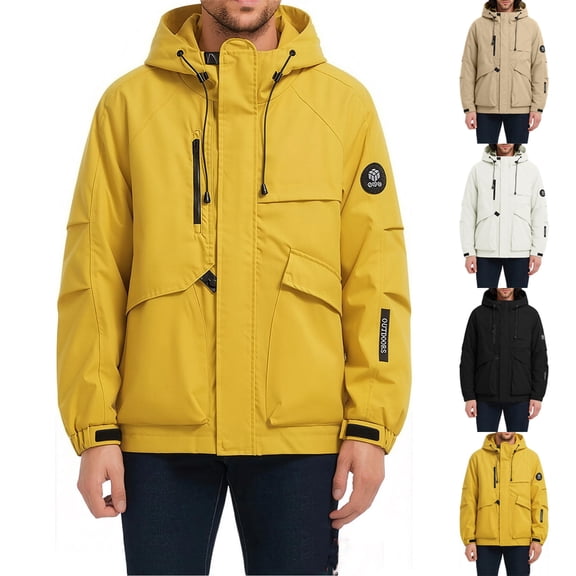 akafmk Mens Waterproof Jacket Hooded Windproof Rain Coat with Multiple Pockets for Hiking Outdoor Climbing