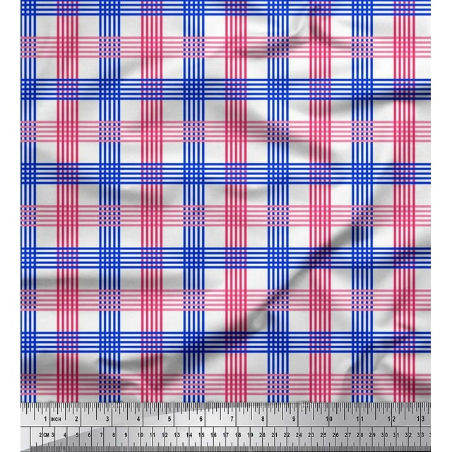 Soimoi Blue Cotton Poplin Fabric Window Pane Check Decor Fabric Printed Yard 42 Inch Wide
