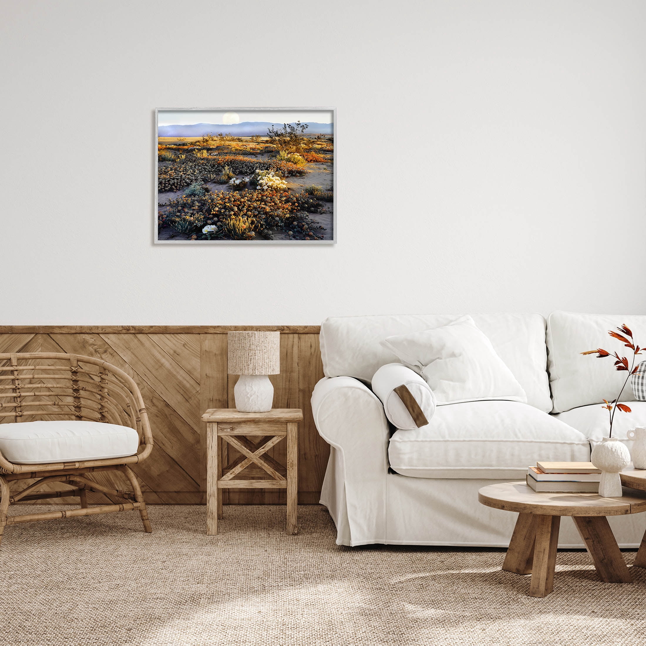 Mountain View Desert Vegetation Landscape Photograph Gray Framed Art Print Wall Art