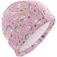 thumbnail image 1 of FYBTO Swimming Cap Pink Unicorns Rainbow Hears Stars Unisex Adult FYBTO Polyester, 1 of 4