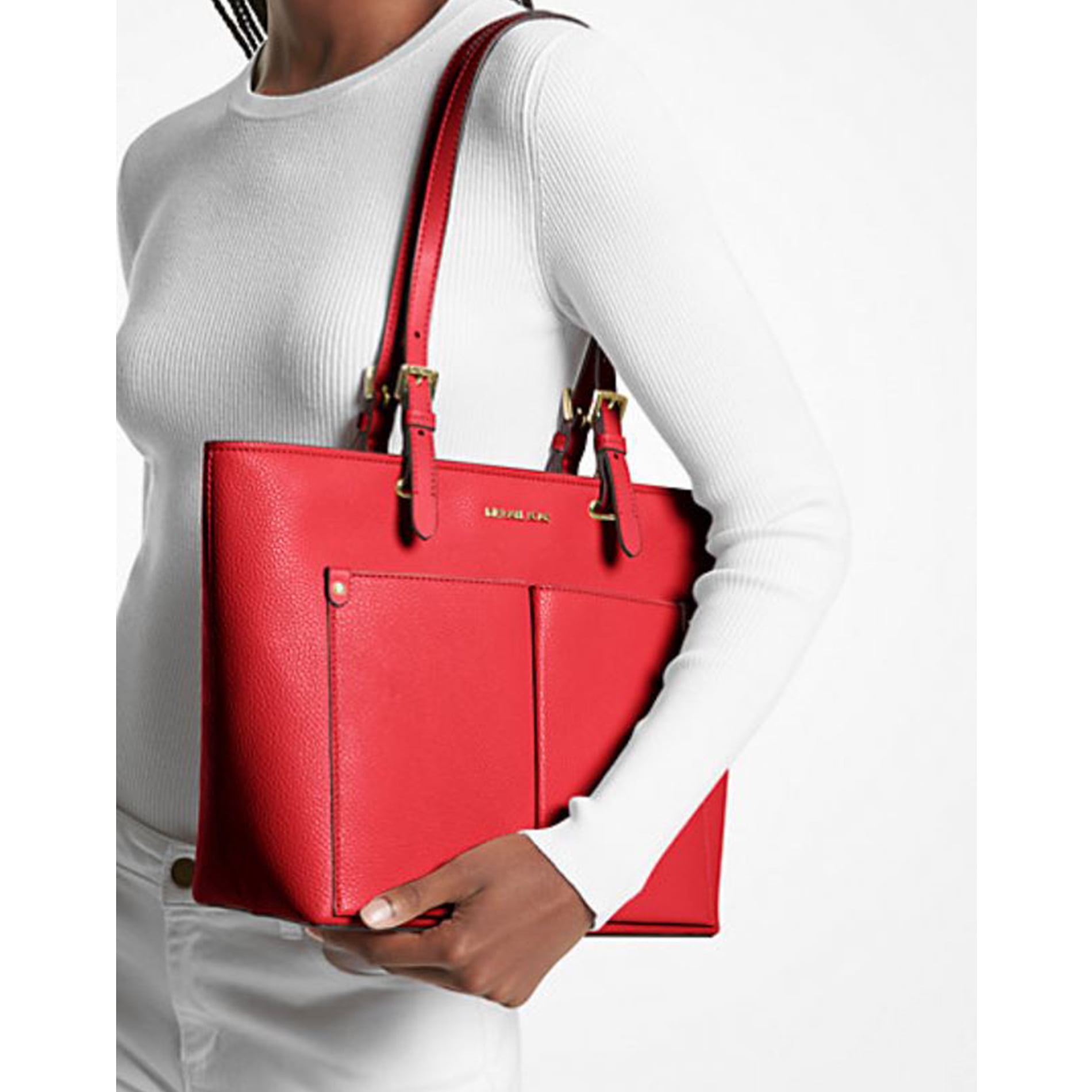 Michael Kors Women’s Jet Set Travel Medium Double Pocket Tote Bag, Bright Red
