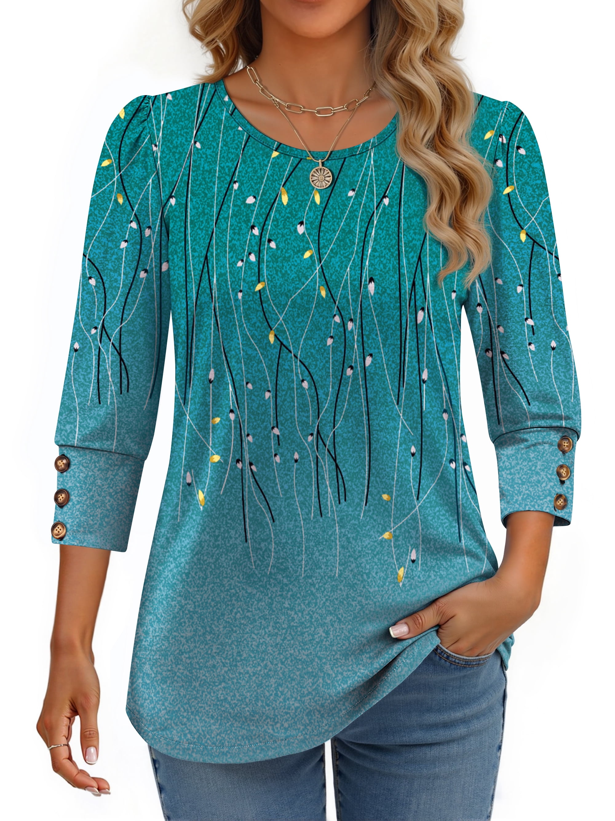 Fantaslook Womens Tops 3/4 Sleeve with Buttons Dressy Casual Blouses Summer Shirts Beach Vacation Trendy Clothes