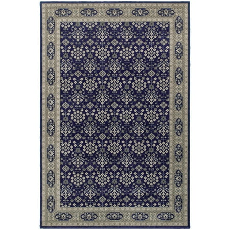Vine Dot - Moretti Vert Area Rugs - 119B3 Traditional Oriental Navy Dots Circles Vines Lines Rug