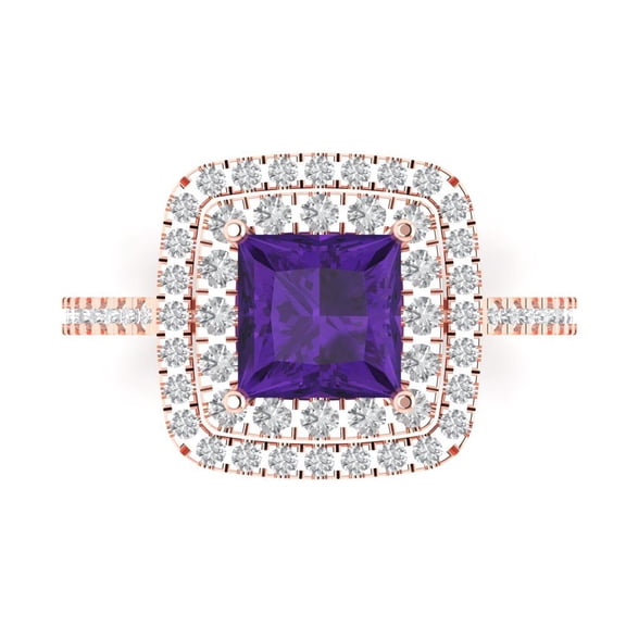 Halo Engagement Ring for Women - 2.07ct Natural Amethyst in 18K Rose Gold Promise Ring
