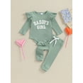 thumbnail image 3 of Suealasg Newborn Girl Fall Outfits 2Pcs Baby Girl Clothes Set Plush Letter Embroidery Ribbed Long Sleeves Romper and Elastic Pants 3 6 9 12 18 Months Infant Girls Autumn Clothing, 3 of 9