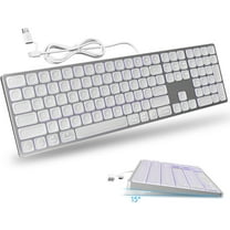 White Aluminum Backlit Keyboard,Plug-N-Play, USB-A/USB-C Wired Keyboard with Numeric Keypad