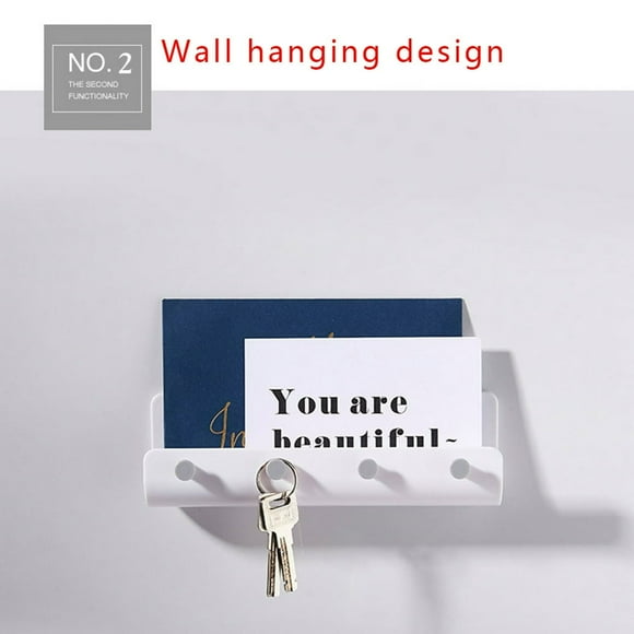 Key Hanger with Mail Holder - Mail and Key Holder for Wall - Key Holder and Mail Organizer - Adhesive Key Holder for Wall Key Rack Hanger Mail Holder Wall Mount with 4 Hooks for Entryway
