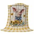 thumbnail image 6 of Pig Sunflowers Blanket Soft Cozy Warm Throw Blanket for Couch, Plush Fuzzy Flannel Fleece Blankets for Sofa, Yellow Floral Farmhouse Checkered Rustic Bed Blankets Lightweight Gifts for Women, 40"x50", 6 of 9