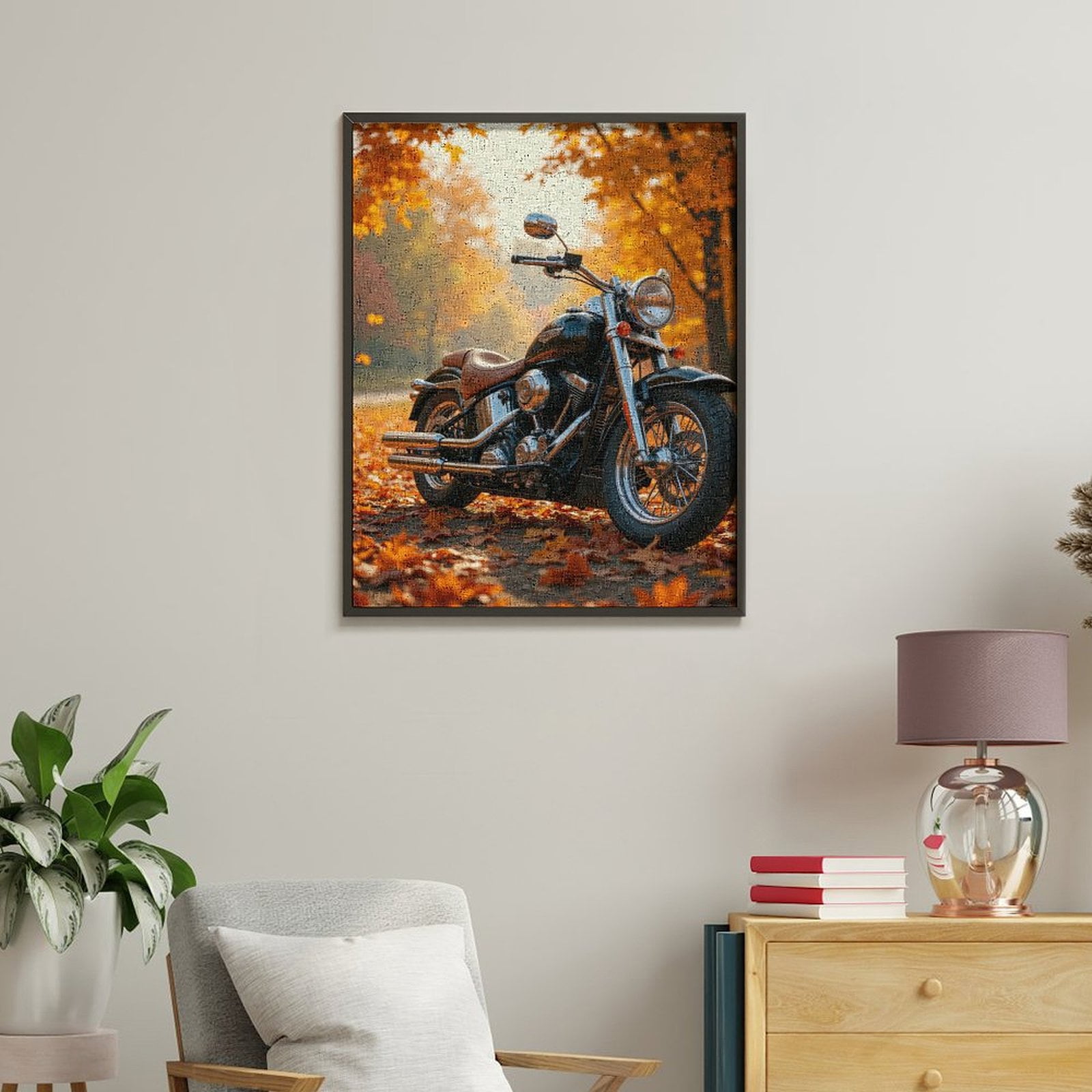 Paint by Numbers Kit for Adults, Motorcycle Autumn Leaves Road Paint by Numbers, Easy Paint by Numbers Kit for Adults Beginner, DIY Adult Paint by Number Kits on Canvas, Home Decor