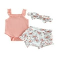 thumbnail image 1 of Infant Baby Girl Clothes Summer Outfits Strap Sleeveless Ribbed Romper Rainbow Ruffle Shorts Headband Set 0-3 Months, 1 of 7