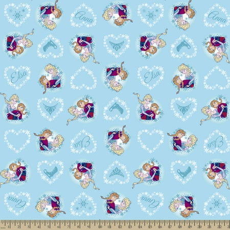 Disney Frozen Ice Sisters Ice Skating Heart Toss Poplin Fabric by the Yard