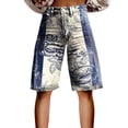 thumbnail image 2 of Stephy Flare Denim Shorts for Women Wide Leg Denim Shorts Woman Vintage Floral Print High Waisted Straight Stretch Pants with Pockets, Gray, S, 2 of 4