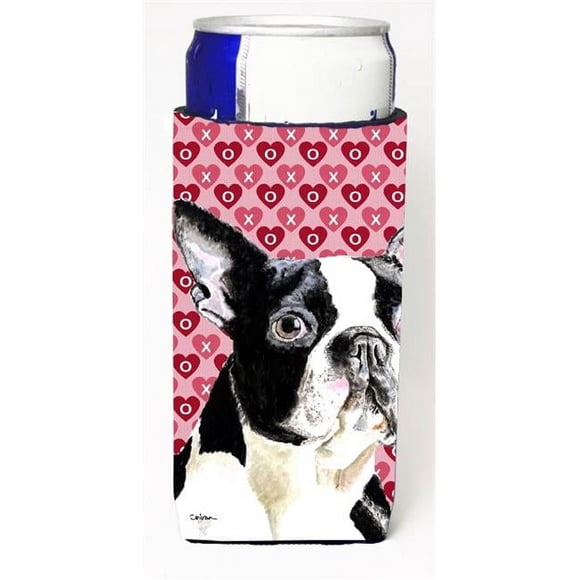 Carolines Treasures SC9279MUK Boston Terrier Hearts Love Valentines Day Michelob Ultra bottle sleeves for slim cans 12 oz.