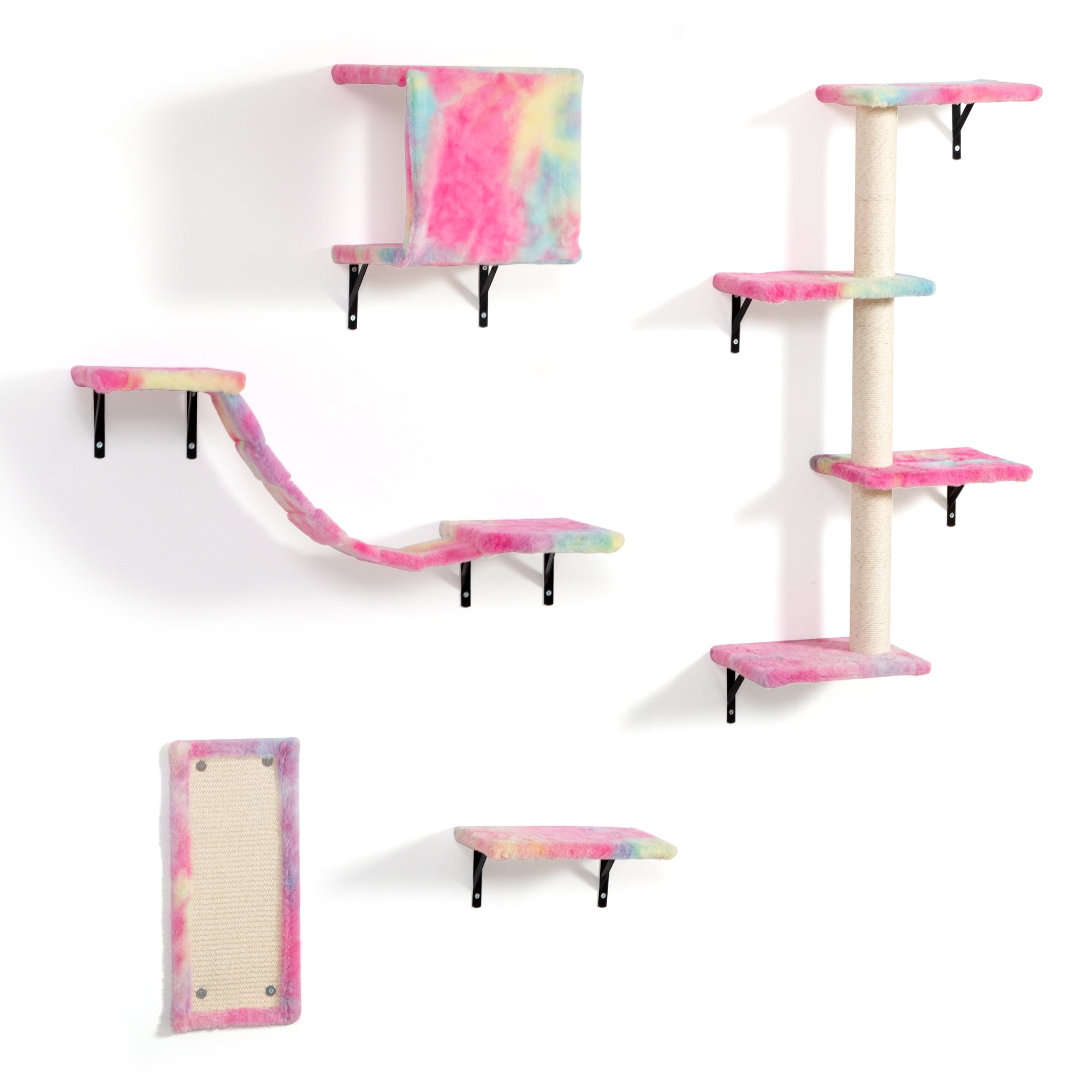 resenkos Cat Wall Shelves and Perches Set for 5, Cat Tower for Adult Cats Mounted Cat Tree House for Large, Indoor Cat Sleeping Playing Lounging Climbing Furniture, Pink