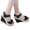 thumbnail image 4 of Anuirheih Women's Rope Sandals Bow Wedge Thick Bottom Peep Toe Sandals Sandals Women (Black), 4 of 5