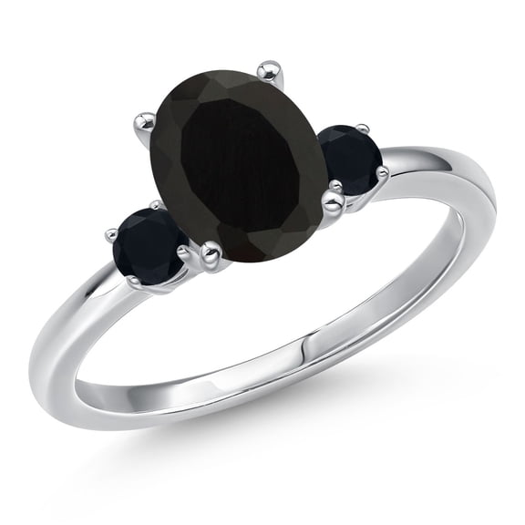 Gem Stone King 14K White Gold Black Onyx Engagement Ring for Women | 2.20 Cttw | Oval 9X7MM | Gemstone December Birthstone | Size 8
