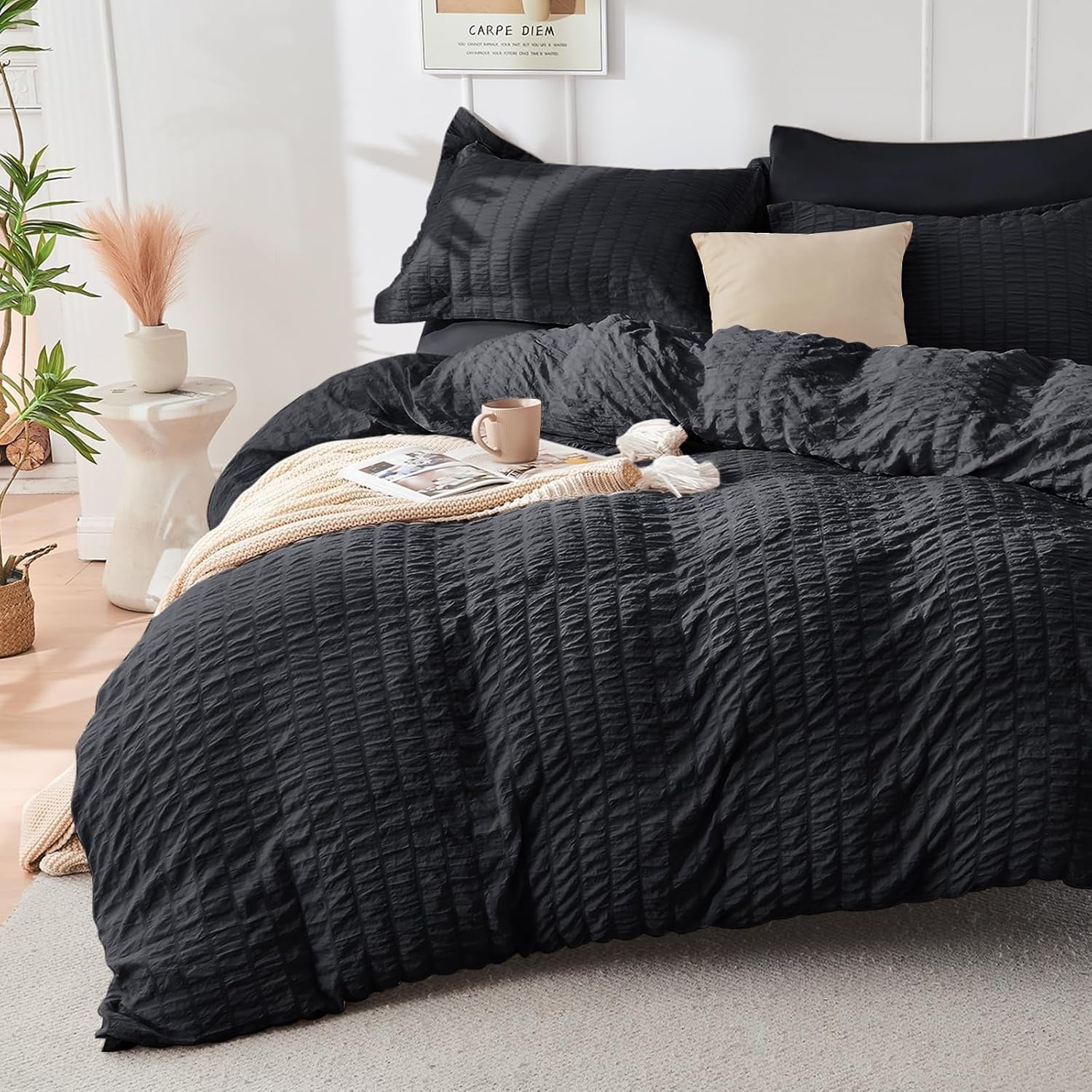 Linen Twin Size Duvet Cover Set, Ultra Soft 2-Piece Seersucker