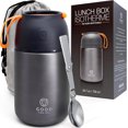 thumbnail image 1 of Flasque Alimentaire Isolée - Pot en Acier Inoxydable de 730 ml pour Repas Chauds et Froids – Isolation à Double Paroi, Contenant Alimentaire Thermique pour l'École, le Bureau, les Voyages, le Camping - Cuillère Pliable, Sac - Gris - 24,7 oz, 1 of 7
