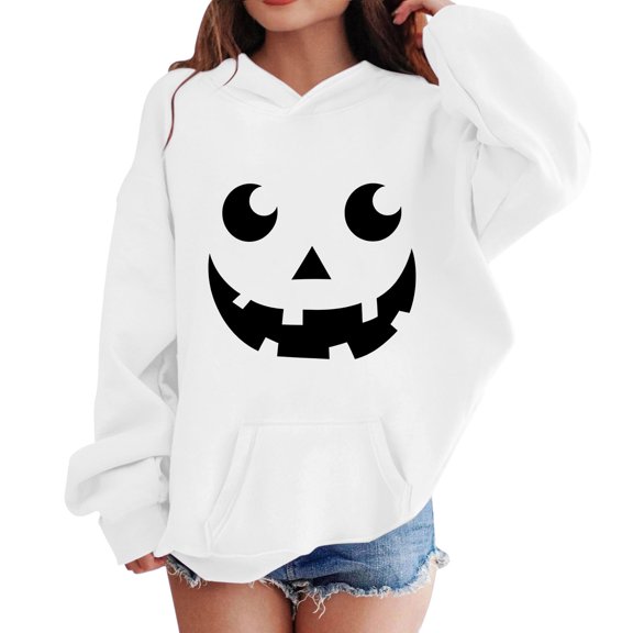 CPNG Girls and Boys Halloween Hoodies Long Sleeve Hooded Sweatshirt with Halloween Theme Print Loose Fit Casual Daily Pullovers Tops