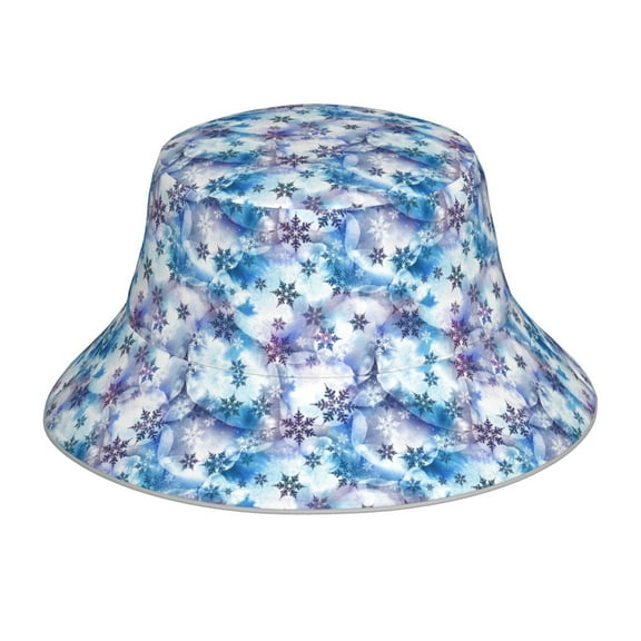 Pofeuu Icy Blue Snowflakes Print Bucket Hat for Women Men Reflective Bucket Hats Beach Summer Sun Hat Travel Fisherman Cap