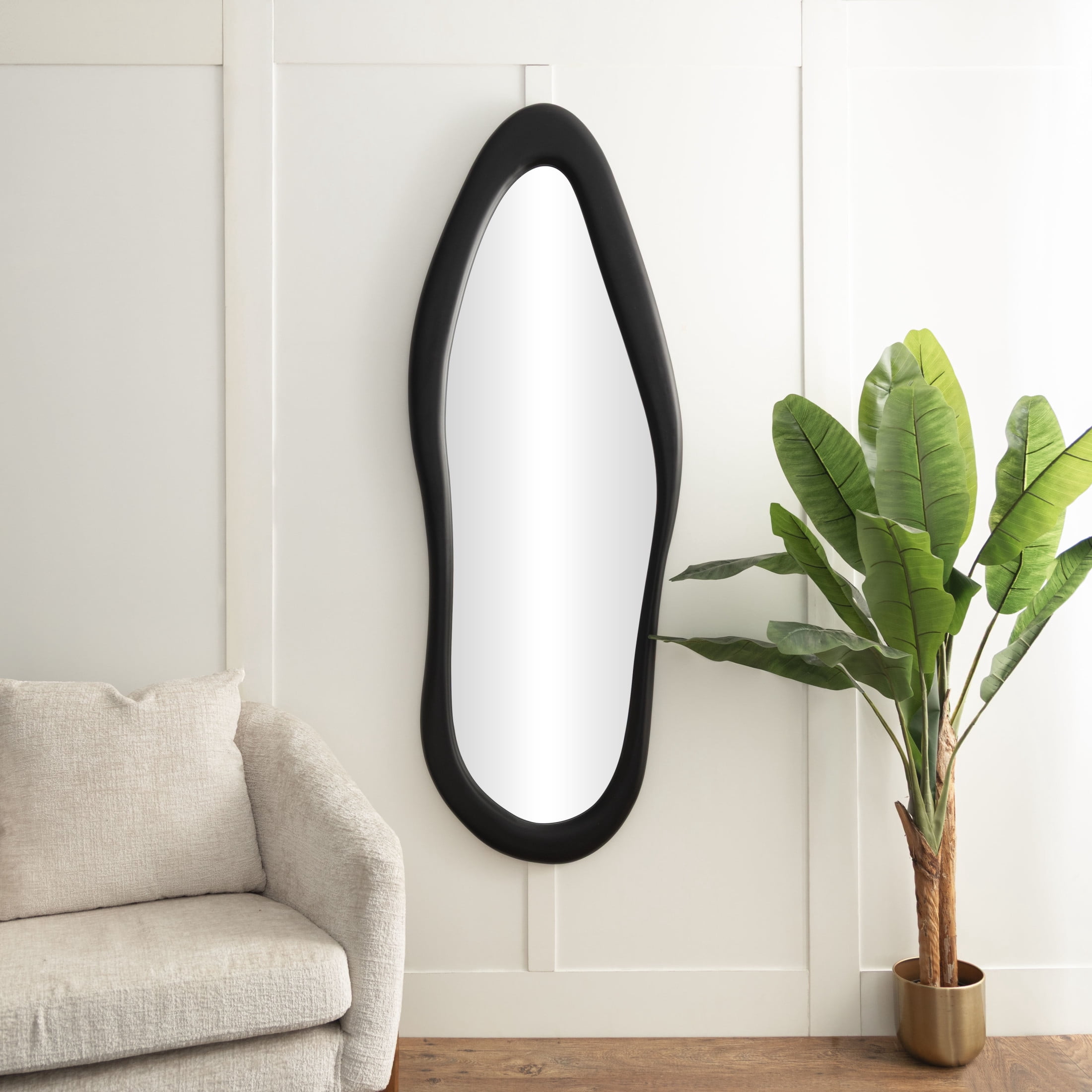 DecMode 23" x 63" Black Wavy Abstract Wall Mirror