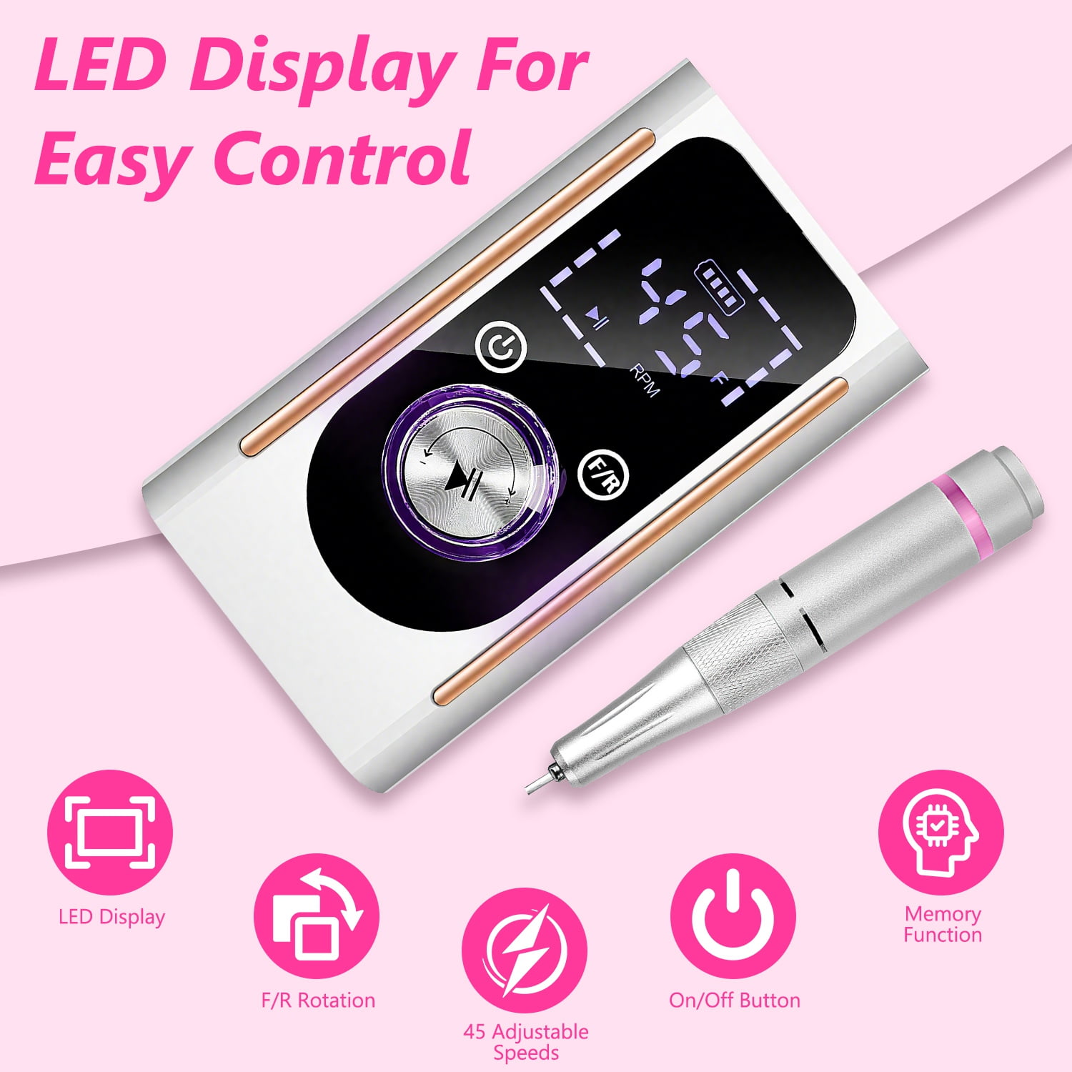 Imountek Portable Nail Drill Machine, 45000 RPM Professional Electric Nail File Kit with 11 Bits for Salon Home Manicure