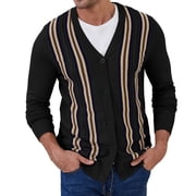 Iceglad Men's Vintage Striped Long Sleeve Button Down Cardigan Sweater with V Neck Knitted Sweaters
