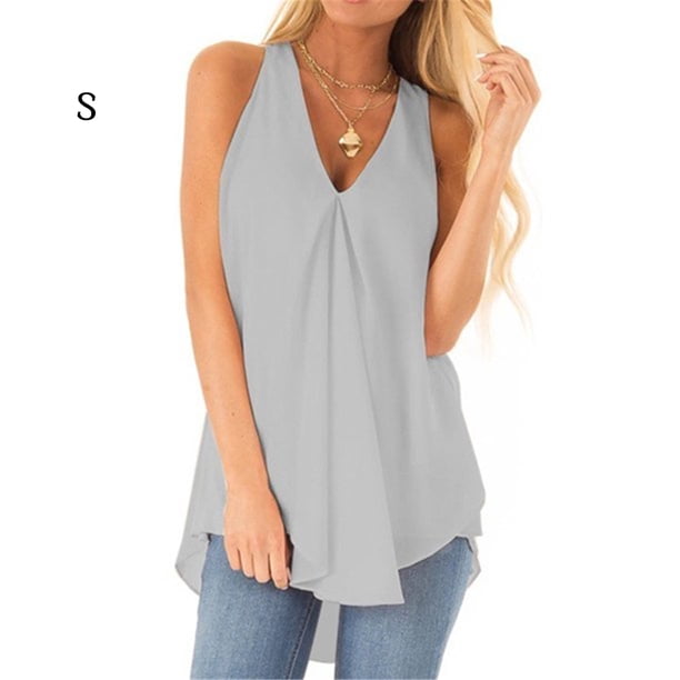 Camisa sin mangas de gasa para mujer, cuello en V, tela suelta de verano, gris, S Inevent AP002127-16