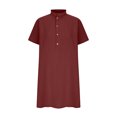 thumbnail image 4 of Robes pour Femmes 2024 Été Surdimensionnée Décontractée Ample Solide Coton Col en V Manches Courtes Robe d'Été 50 % de Rabais Liquidation!, 4 of 6
