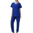 thumbnail image 2 of Jinhomg Loose Scrubs for Women Set Lightweight Comfy Short Sleeve V-Neck Caregiver Tops with Elastic Waist Jogger Pant 2 Piece Casual Solid Nursing Uniform Blue XL, 2 of 3