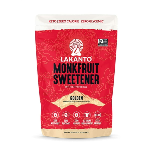 Lakanto Golden Monk Fruit Sweetener - Raw Cane Sugar Substitute, Zero Calorie, Keto Diet Friendly, Zero Net Carbs, Zero Glycemic, Baking, Extract, ...