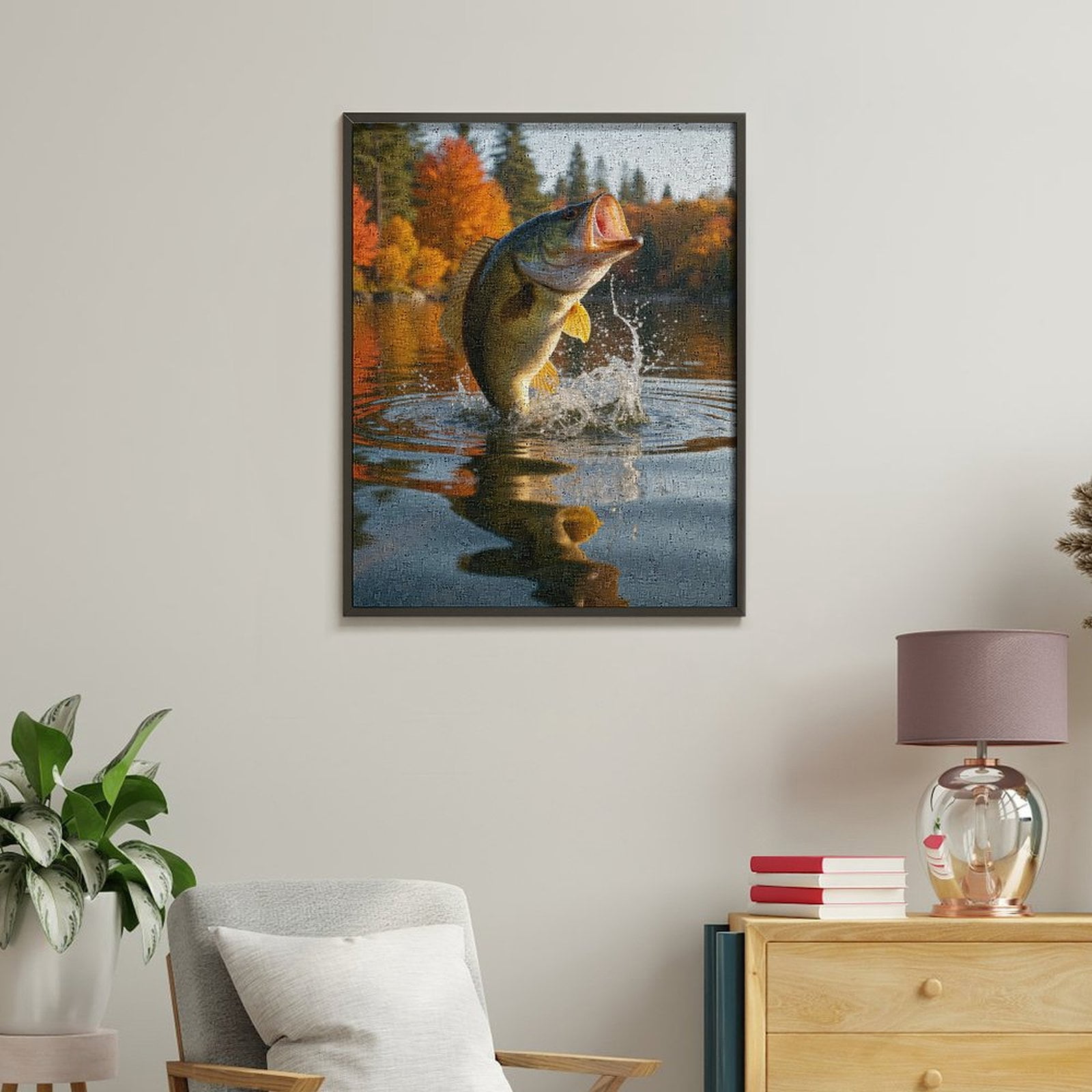 Paint By Numbers Kit for Adults Beginner - DIY Jumping Fish Autumn Lake Scene Canvas Painting Kits for Adults, Frameless Paint By Number for Adults for Home Wall Decor 16x20 Inch
