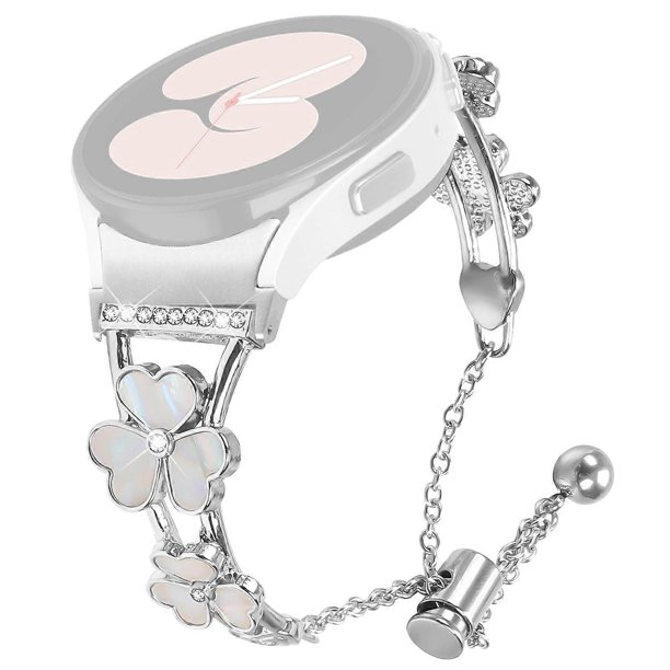 Watch Band with Connector for Samsung Galaxy Watch 5 Pro 45mm 5 4 40mm 44mm Heart Clover Decor Silve