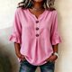 thumbnail image 1 of Neewe Women's Fashion 3/4 Sleeve Shirts, Striped V Neck Casual Pullover Tops Blouses with Spring Fall, 1 of 5