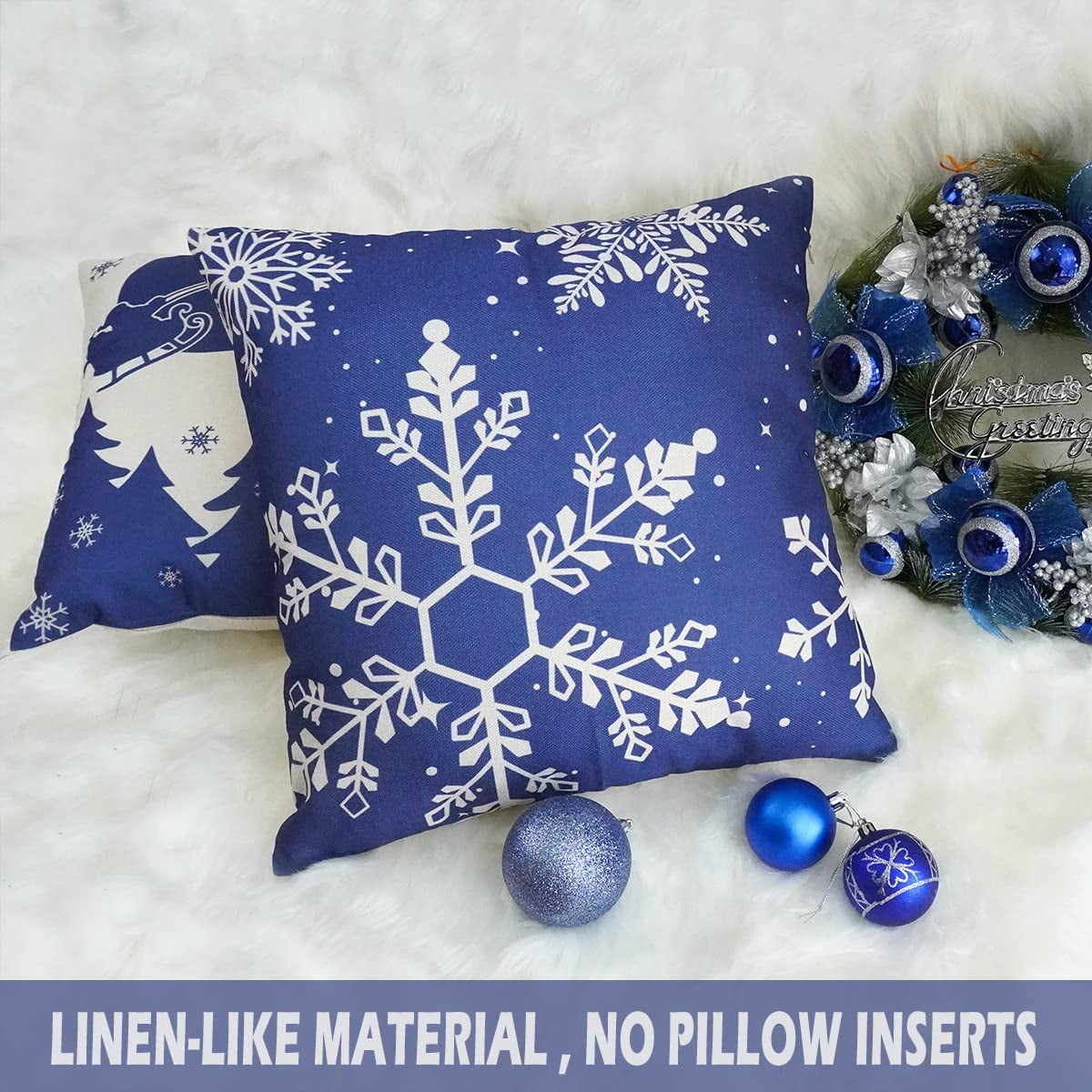 Htooq Blue Christmas Throw Pillow Covers 18x18 Snowflake Pillow Covers Let It Snow Pillows Outdoor Christmas Decor For Winter Holiday Other 8.66 X 5.9