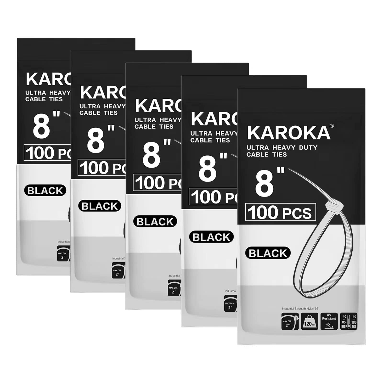 Heavy Duty Zip Ties 12 Inch - 120 Lb Tensile Strength, Black Cable Ties, 100 Pack By Karoka