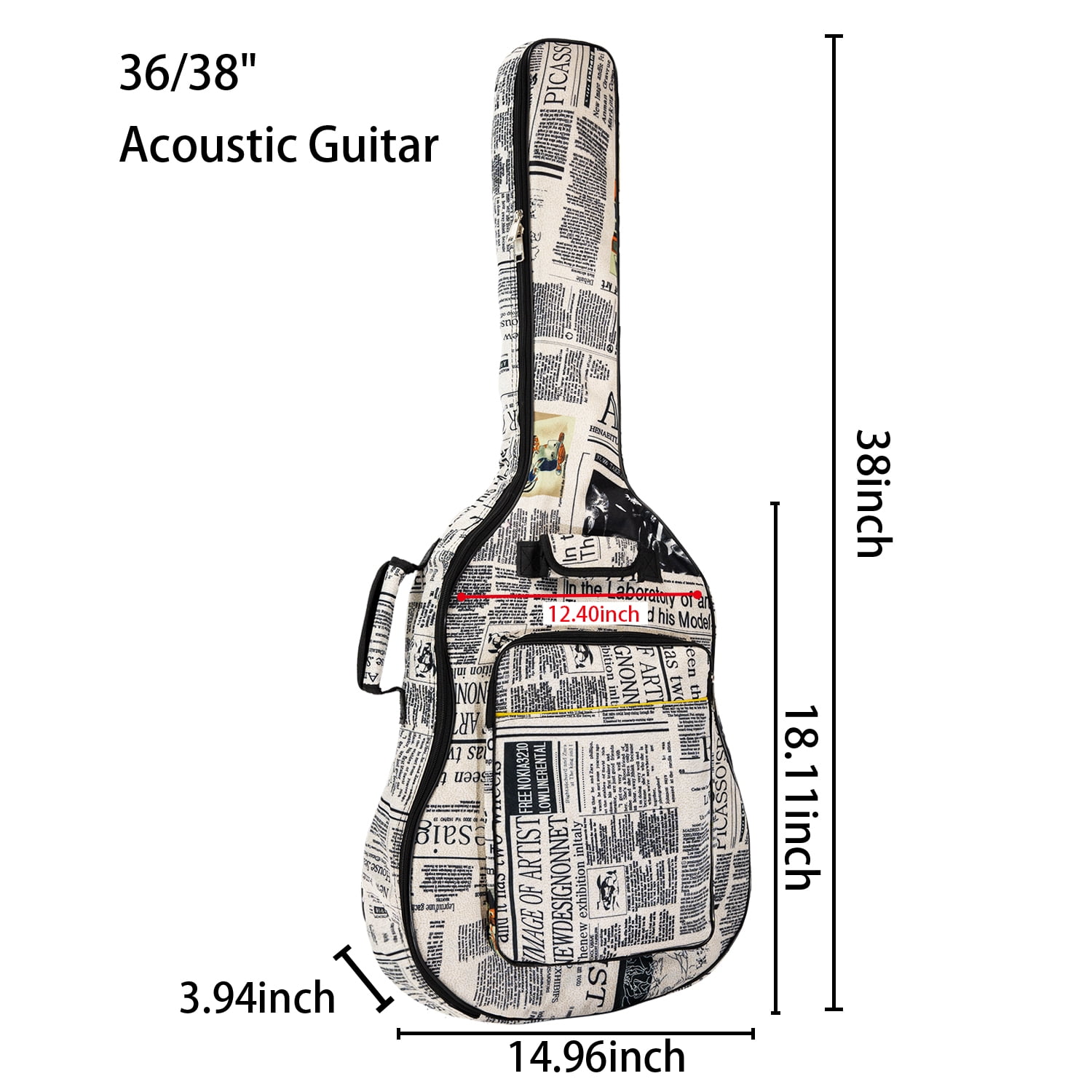moosiker 36/38 Inch Acoustic Guitar Gig Bag 6mm Padding  soft Guitar Case