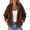 Brown, variant on Women's Short Fleece Jacket No Hood Full Zip Warm Outerwear with Side Pockets for Hiking, Travel, Outdoor Camping Red XL