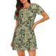 thumbnail image 1 of Balery Tropical Plants Green Camisón de manga corta con cuello redondo para mujer, cómodo y elegante., 1 of 6