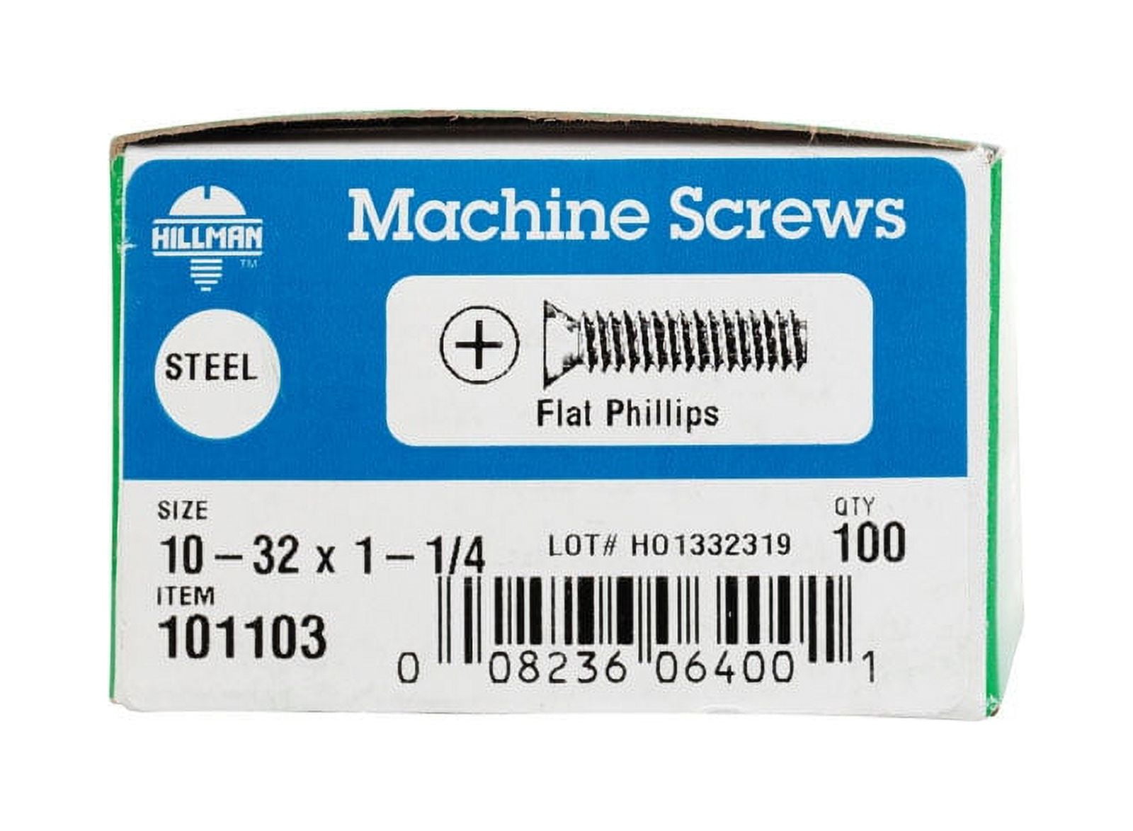 Hillman 101103 10-32 x 1.25 in. Zinc Plated Phillips Flat Plated Machine Screw