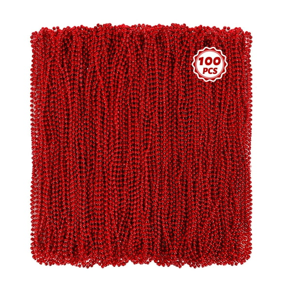 Collar Huskein de 100 perlas rojas, 84 cm, para Mardi Gras