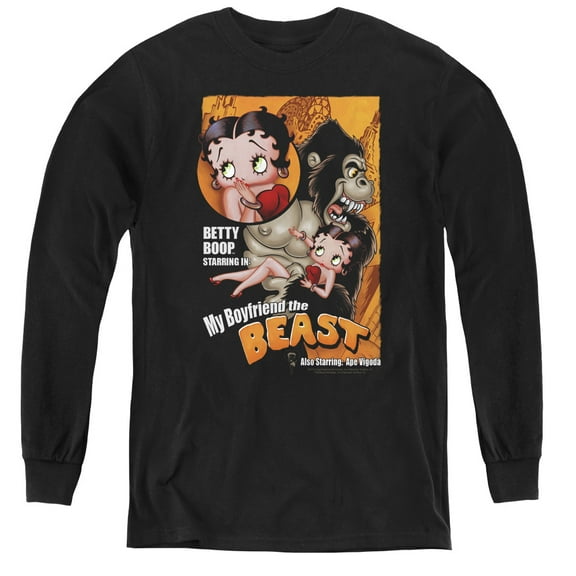 Betty Boop Boyfriend The Beast Youth Long Sleeve T-Shirt Tee Black