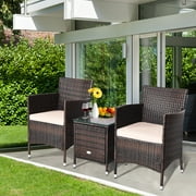 Outdoor Patio Rattan Conversation Set Garden Wicker Chairs, Set of 3