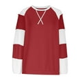 thumbnail image 4 of LEBONYARD Fall Round Neck Tops for Women,Womens Fall Fashion 2024 Womens Tops,Women's Casual Loose Color Matching Round Neck T-shirt Top Long Sleeved Top/shirt Red M, 4 of 5