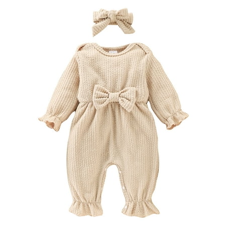 

Frontwalk Infant Casual Snap Buttons Bodysuit+Headband Sets Ruffled Loose Summer Outfits Newborn Long Sleeve Photograph 2Pcs Outfit Suit