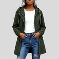thumbnail image 2 of justHIGH Lined Light Rain Jacket Women Packable Long Raincoat with Hood Drawstring Waisted Waterproof Windbreaker Lightweight Outdoor Trench Coat Army Green,XL, 2 of 7