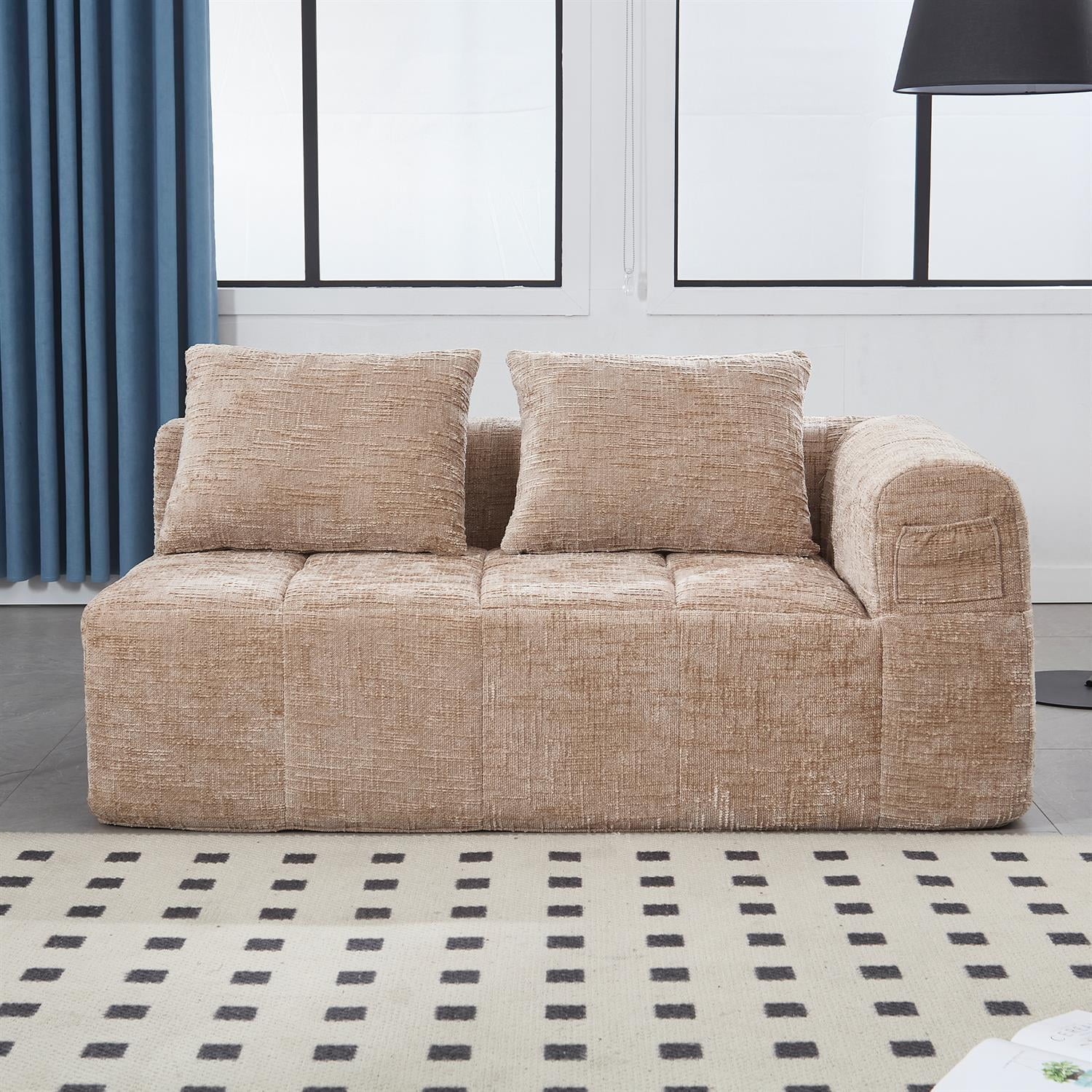 Demi Bonn 62" Plush Chenille Loveseat Sofa, Modular Sleeper for Living Room, Bedroom, Apartment Lounge, Stylish & Comfortable Couch, Beige