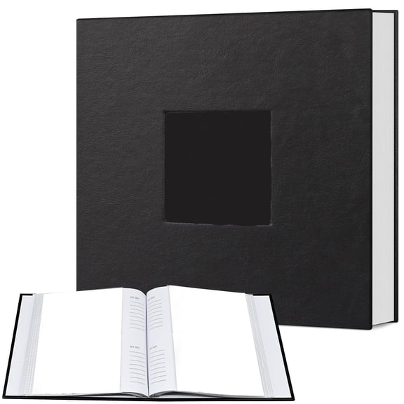 4x6 Photo Album Leather Cover, 200 Picture Capacity, Memo Writing Space, Customizable Front Window, Wedding Family Scrapbook, Black