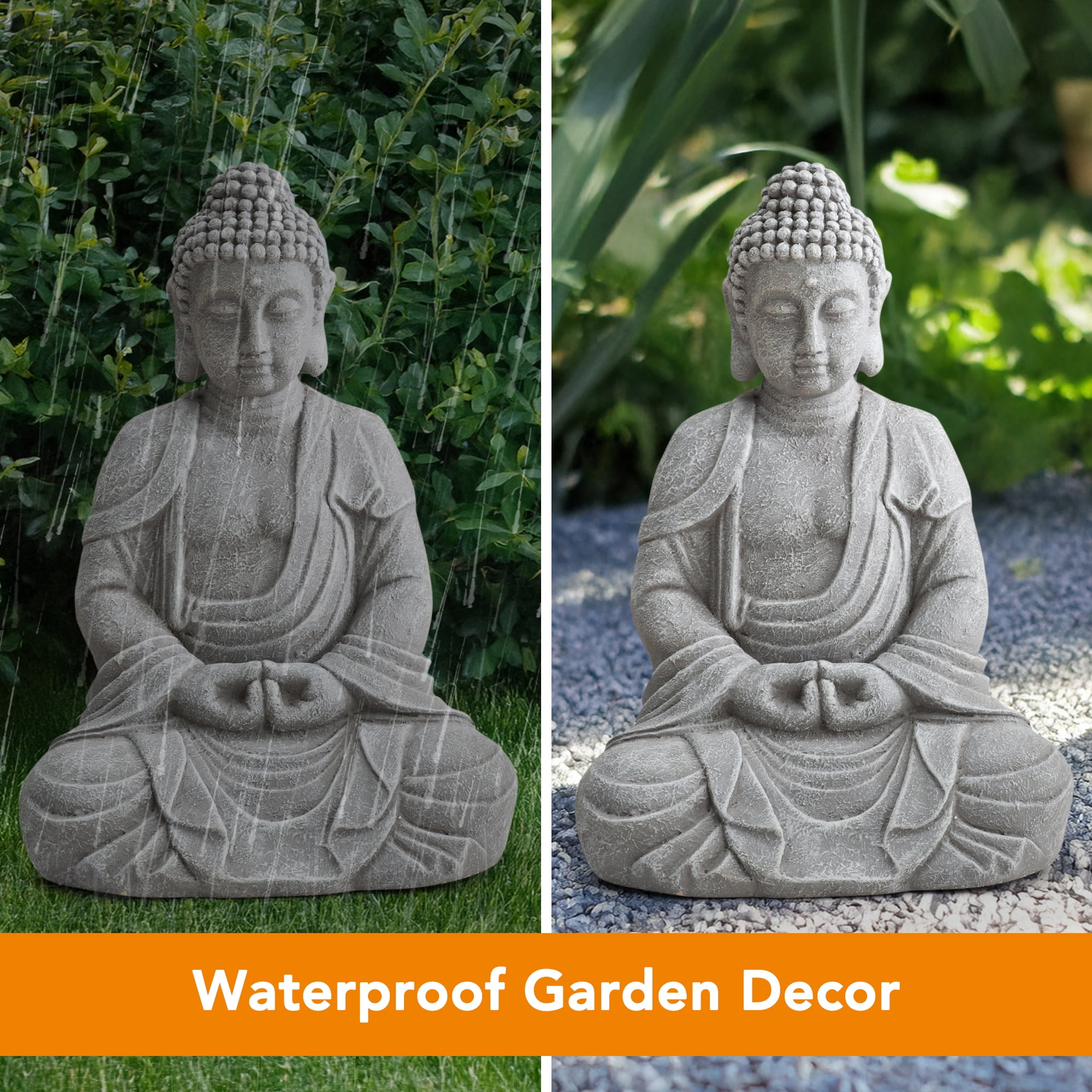 Sunjoy Buddha Statue 20 in. Gray Decorative Buddha Garden Décor Statue