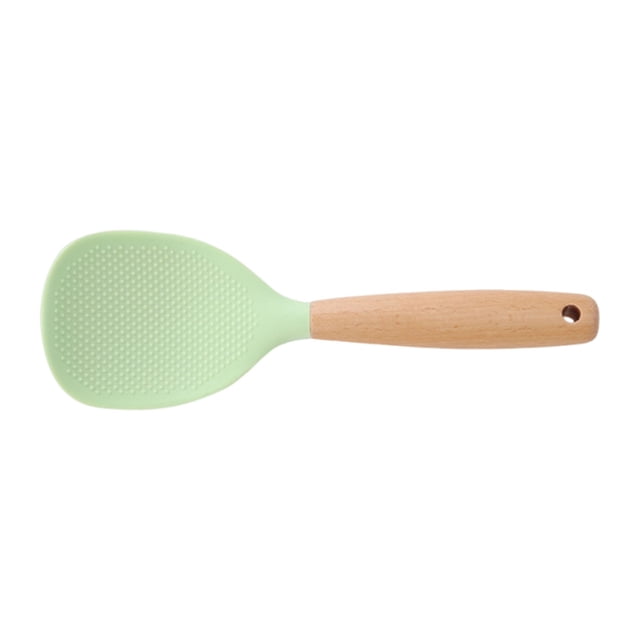 Chenmei Short Wooden Handle Silicone Spatula Multifunction Spatula Cooking Spoon Silicone Spoon with Wooden Handle Heat Insulation Heat Spoons for Rice Cooker
